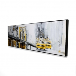 Yellow brooklyn bridge with taxis