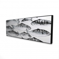 Framed 16 x 48 - 3D - Gray shoal of fish