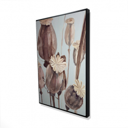 Framed 24 x 36 - 3D - Sepia poppy head flowers