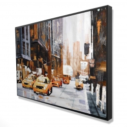 Big city street with yellow taxi