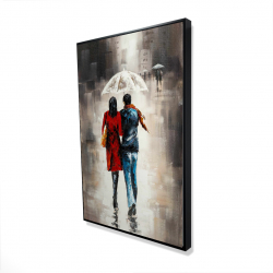 Framed 24 x 36 - 3D - Quiet walk in couple in the rain