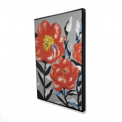 Framed 24 x 36 - 3D - Pink flowers with blue leaves