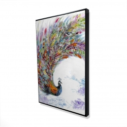 Framed 24 x 36 - 3D - Colorful peacock with flowers