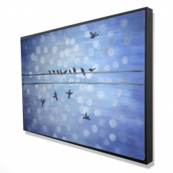 Birds on a wire with a clear blue sky