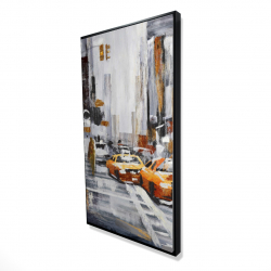 Framed 24 x 48 - 3D - Abstract citystreet with yellow taxis