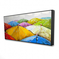 Colorful umbrellas under the rain