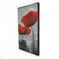Two red flowers on a grayscale background