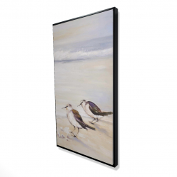 Framed 24 x 48 - 3D - Two sandpipers on the beach