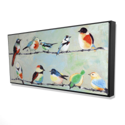 Framed 24 x 48 - 3D - Small abstract colorful birds