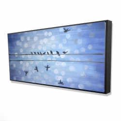 Birds on a wire with a clear blue sky