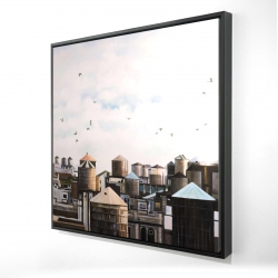 Framed 36 x 36 - 3D - Water towers with birds