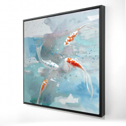 Framed 24 x 24 - 3D - Koi fish in blue water