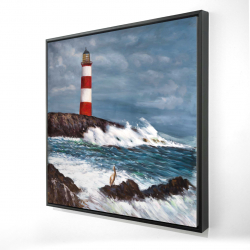 Framed 24 x 24 - 3D - Lighthouse at the edge of the sea unleashed