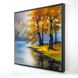 Framed 24 x 24 - 3D - Two trees by the lake