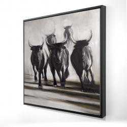 Framed 48 x 48 - 3D - Running fierce bulls