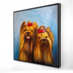 Framed 24 x 24 - 3D - Two smiling dogs with bow tie