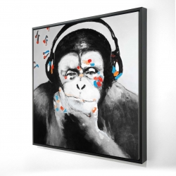 Framed 24 x 24 - 3D - Monkey with headphones