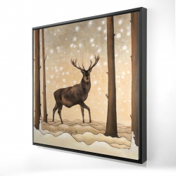 Framed 36 x 36 - 3D - Roe deer in a winter landscape