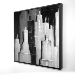 Framed 24 x 24 - 3D - Abstract black and white cityscape