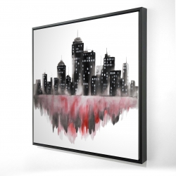 Framed 48 x 48 - 3D - Red watercolor cityscape