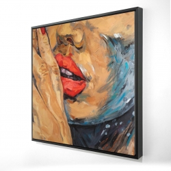 Framed 24 x 24 - 3D - Shushing lips closeup