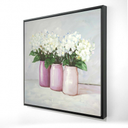 Framed 48 x 48 - 3D - Hydrangea flowers in pink vases