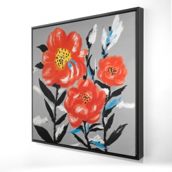 Framed 24 x 24 - 3D - Pink flowers with blue leaves