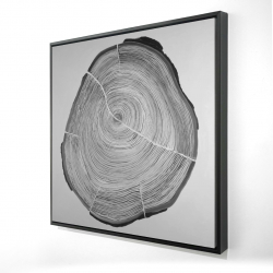 Framed 24 x 24 - 3D - Grayscale wood log