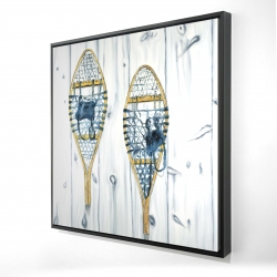Framed 36 x 36 - 3D - Set of vintage wood snowshoes