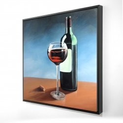 Framed 36 x 36 - 3D - Bottle of bourgogne with whine glass