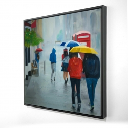 People walking under umbrella by a rainy day