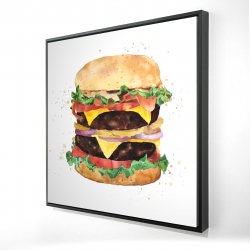 Framed 24 x 24 - 3D - Watercolor all dressed double cheeseburger