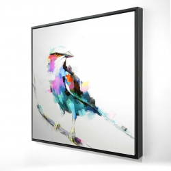 Framed 24 x 24 - 3D - Colorful abstract bird on a branch