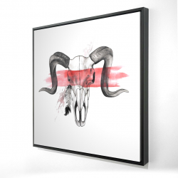 Framed 24 x 24 - 3D - Aries skull with feather