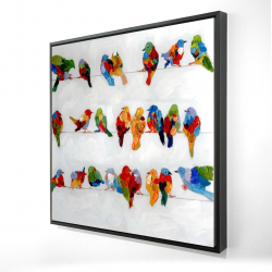 Framed 48 x 48 - 3D - A lot of colorful birds on a wire