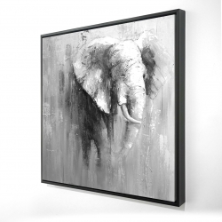 Framed 48 x 48 - 3D - Abstract grayscale elephant