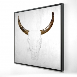 Framed 24 x 24 - 3D - Bull skull with brown horns