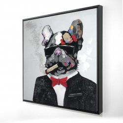 Framed 36 x 36 - 3D - Smoking gangster bulldog