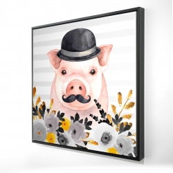 Framed 24 x 24 - 3D - Small detective pig