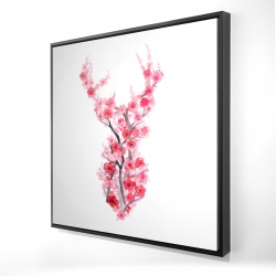 Framed 24 x 24 - 3D - Deer in cherry blossoms