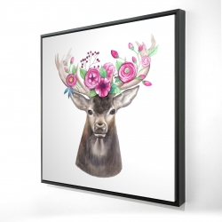 Framed 48 x 48 - 3D - Deer head with flowers