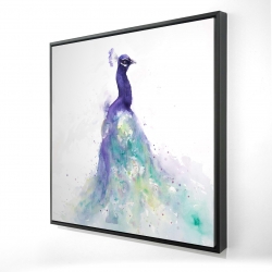 Framed 48 x 48 - 3D - Abstract peacock in watercolor