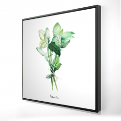 Framed 24 x 24 - 3D - Tied up basil leaves bundle - fr
