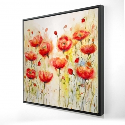 Framed 24 x 24 - 3D - Red flowers garden