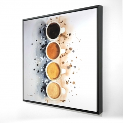 Four cups of coffee with paint splash
