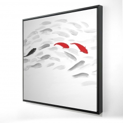 Framed 48 x 48 - 3D - Swimming fish wave