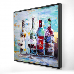 Framed 48 x 48 - 3D - Four bottles of wine