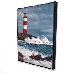 Framed 36 x 48 - 3D - Lighthouse at the edge of the sea unleashed