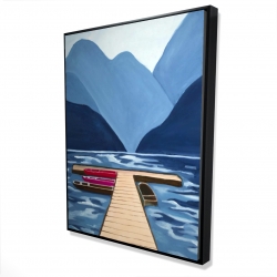 Framed 36 x 48 - 3D - Lake, quai & mountains