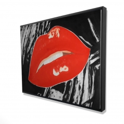 Framed 36 x 48 - 3D - Kissable glossy lips on a black background